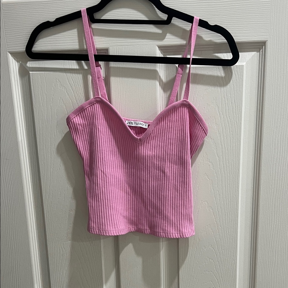 ZARA Pink Ribbed Sweetheart Cami with Adjustable Straps